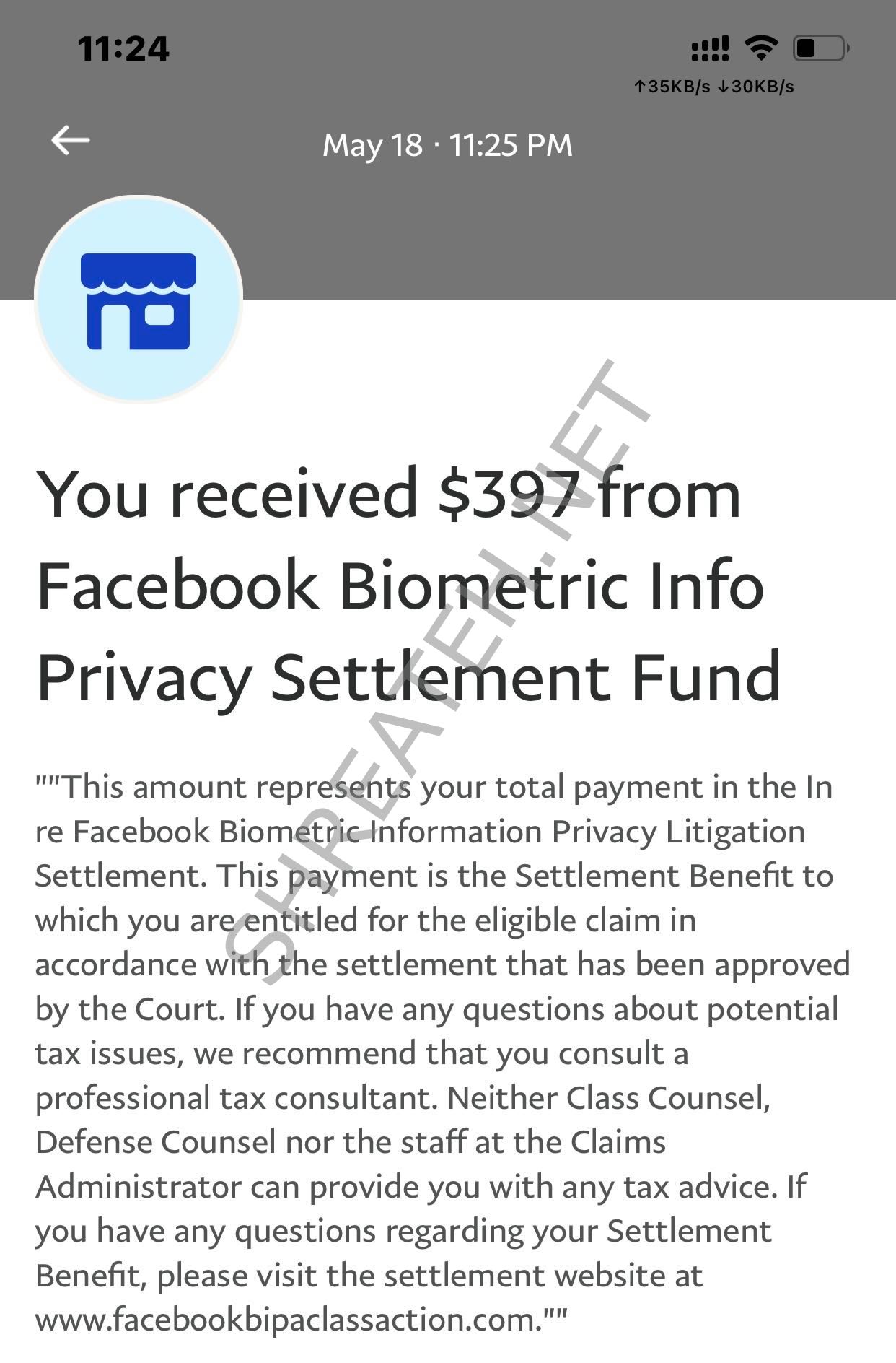 facebook settelment paypal shreateh